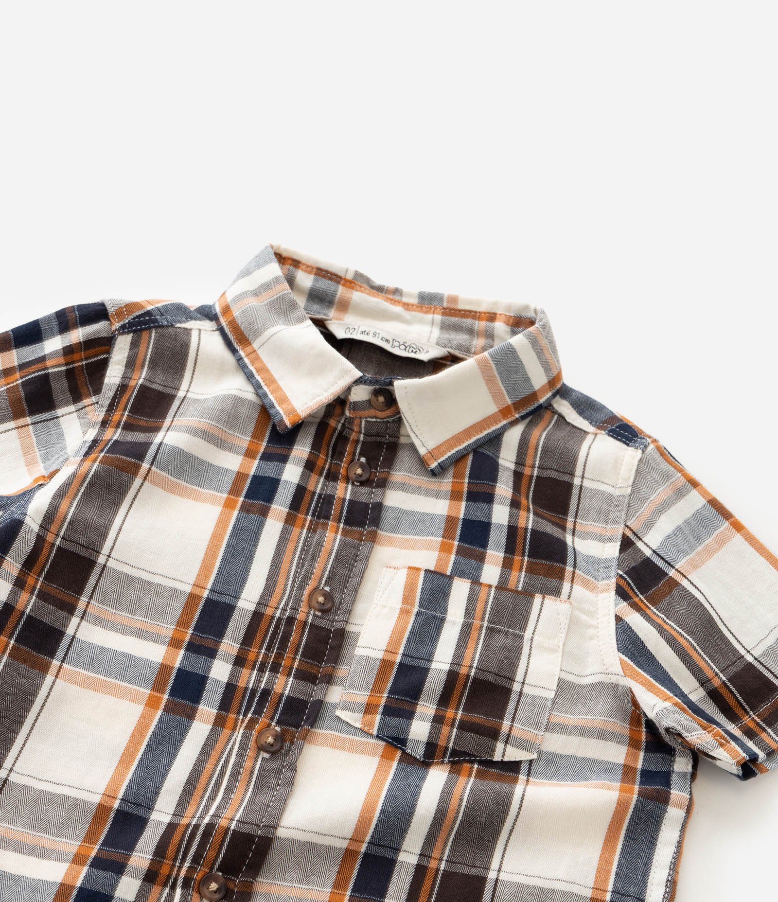 Conjunto Infantil com Bolsinho e Estampa Xadrez - Tam 1 a 6 Anos Bege/Azul 12
