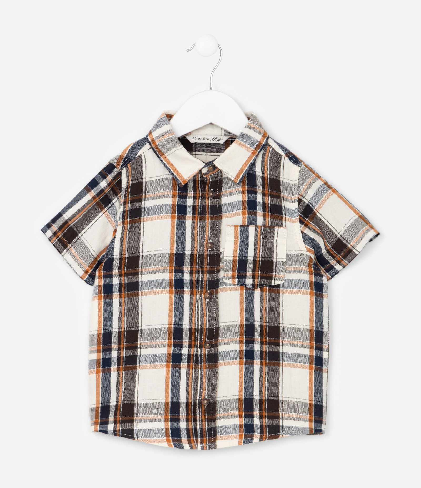 Conjunto Infantil com Bolsinho e Estampa Xadrez - Tam 1 a 6 Anos Bege/Azul 2