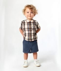 Conjunto Infantil com Bolsinho e Estampa Xadrez - Tam 1 a 6 Anos