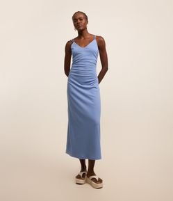 Vestido New Midi com Decote em V e Alça Dupla