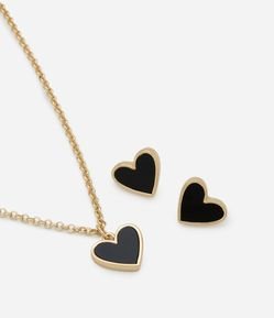 Conjunto de Colar e Brincos com Corações Esmaltados