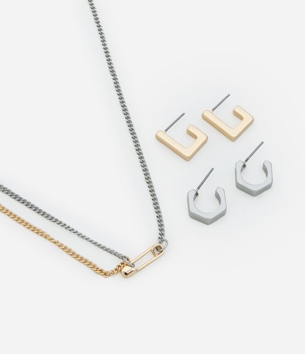 Conjunto de Colar e Brincos em Metal com Formatos Diversos