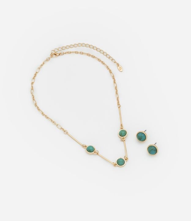 Conjunto de Colar e Brinco em Metal com Bolinhas de Resina