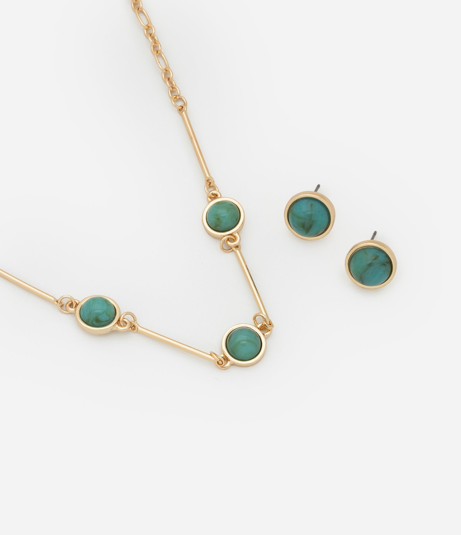 Conjunto de Colar e Brinco em Metal com Bolinhas de Resina Dourado 1