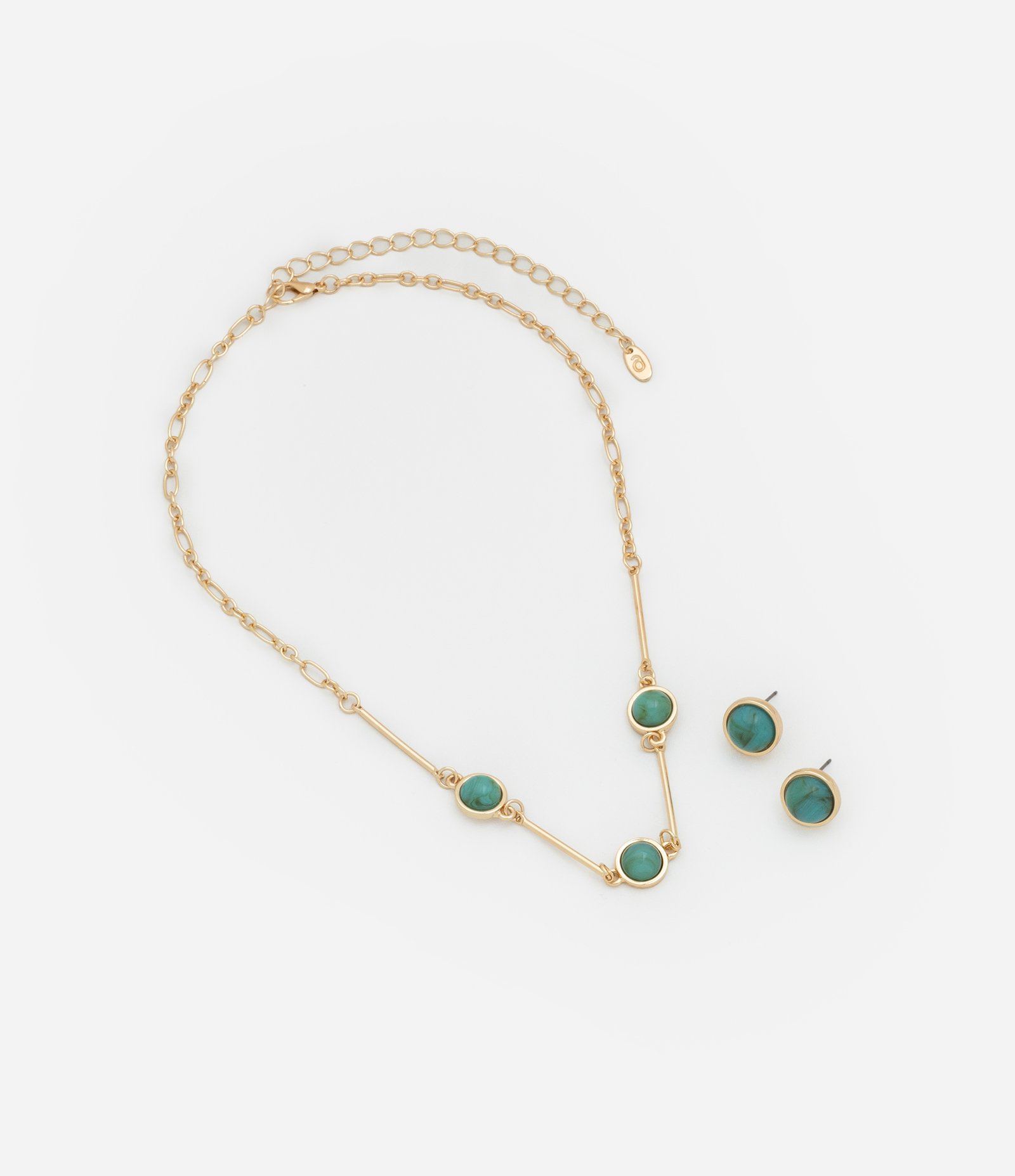 Conjunto de Colar e Brinco em Metal com Bolinhas de Resina Dourado 2