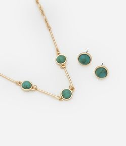 Conjunto de Colar e Brinco em Metal com Bolinhas de Resina