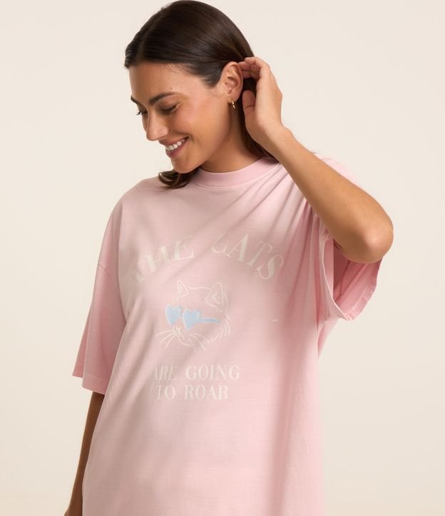 Blusa de Pijama Manga Curta em Algodão Com Estampa Cats