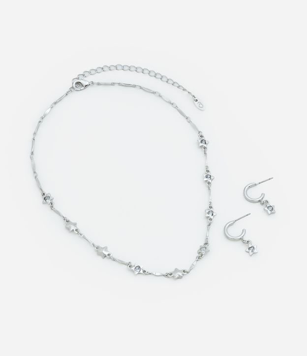 Conjunto de Colar e Brinco em Metal com Pingentes de Estrela e Strass