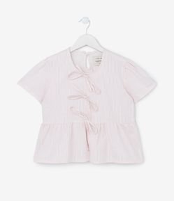 Blusa Infantil com Lacinhos e Estampa Listrada - Tam 5 a 14 Anos