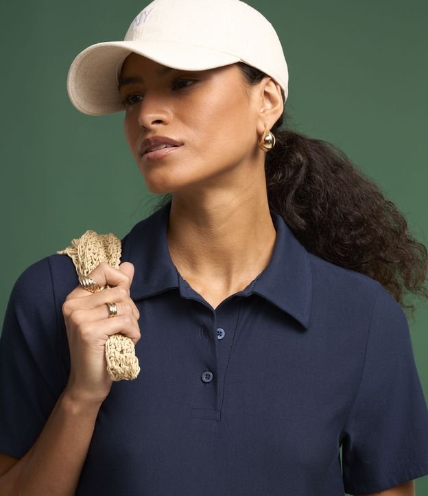 Vestido T-Shirt Midi em Viscose com Gola Polo