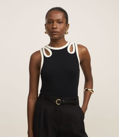 Blusa em Ribana com Vazado de Gota Contrastante