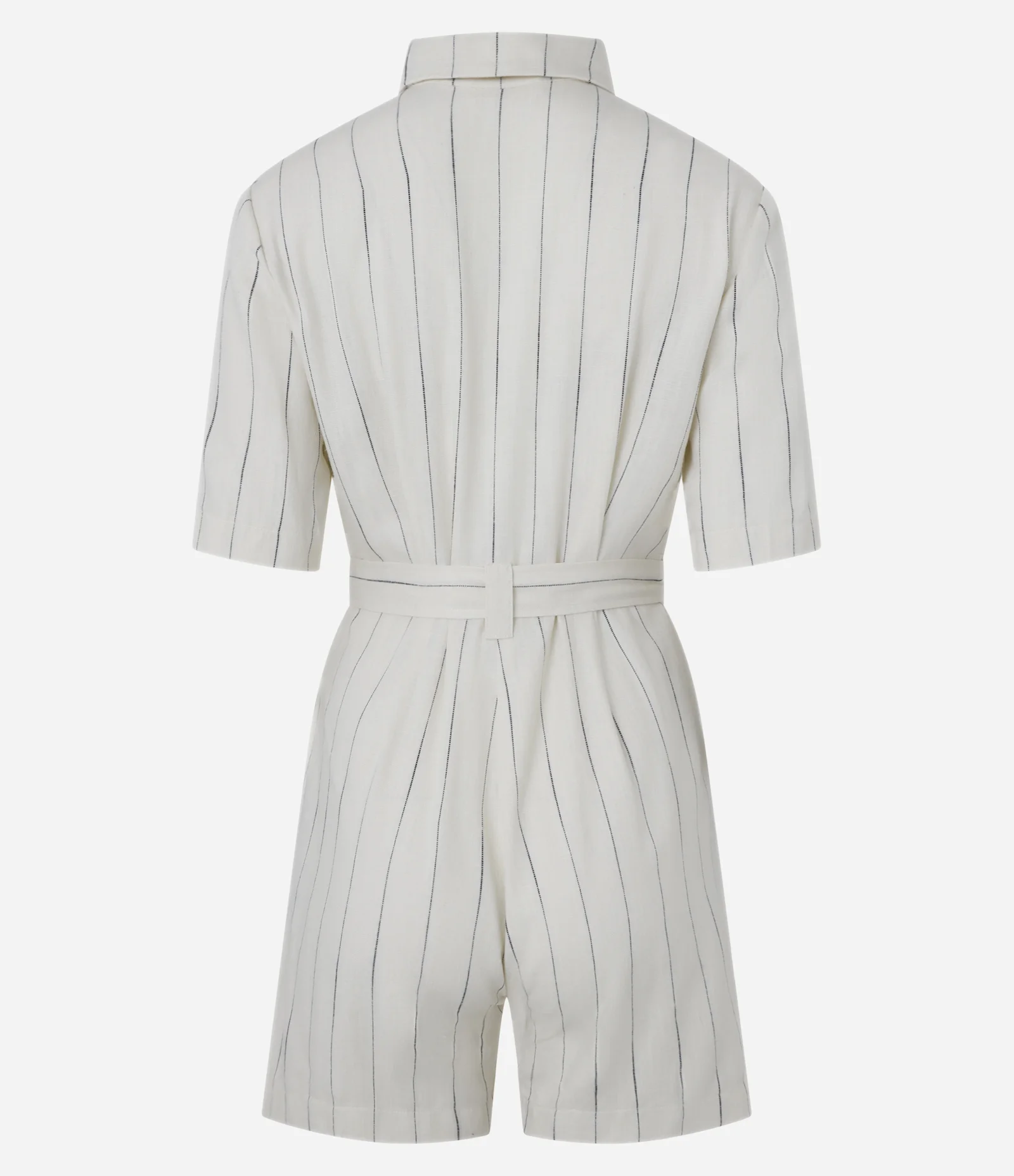 Macaquinho em Viscolinho com Bolsos e Amarração na Cintura Off White 6