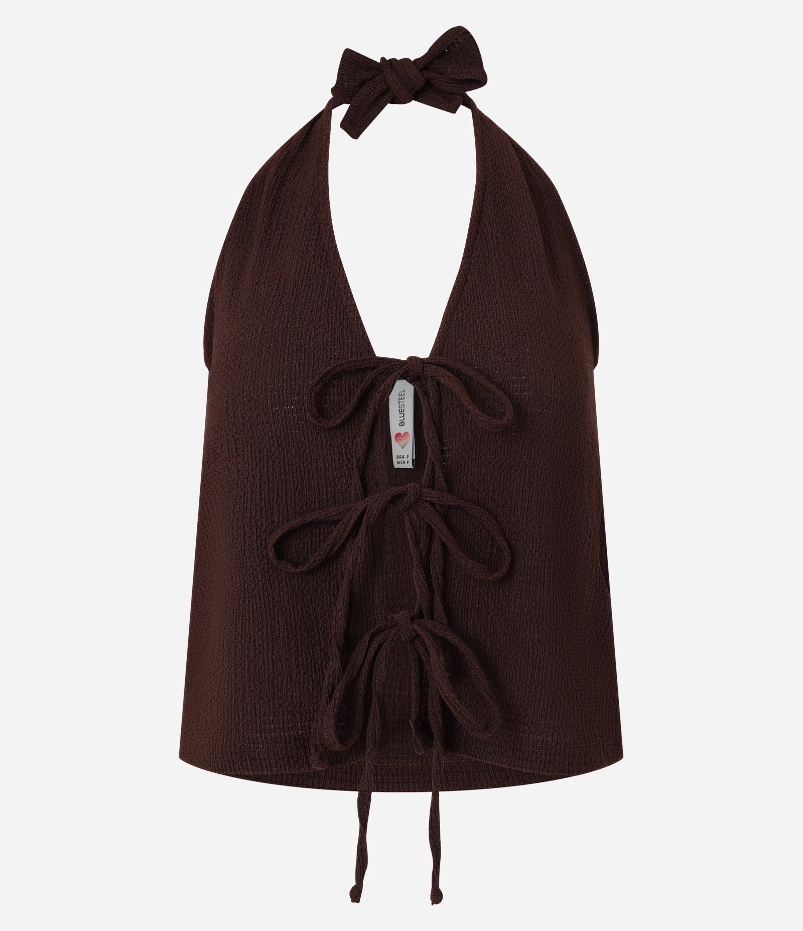 Blusa Frente Única Texturizada com Amarrações Marrom 6