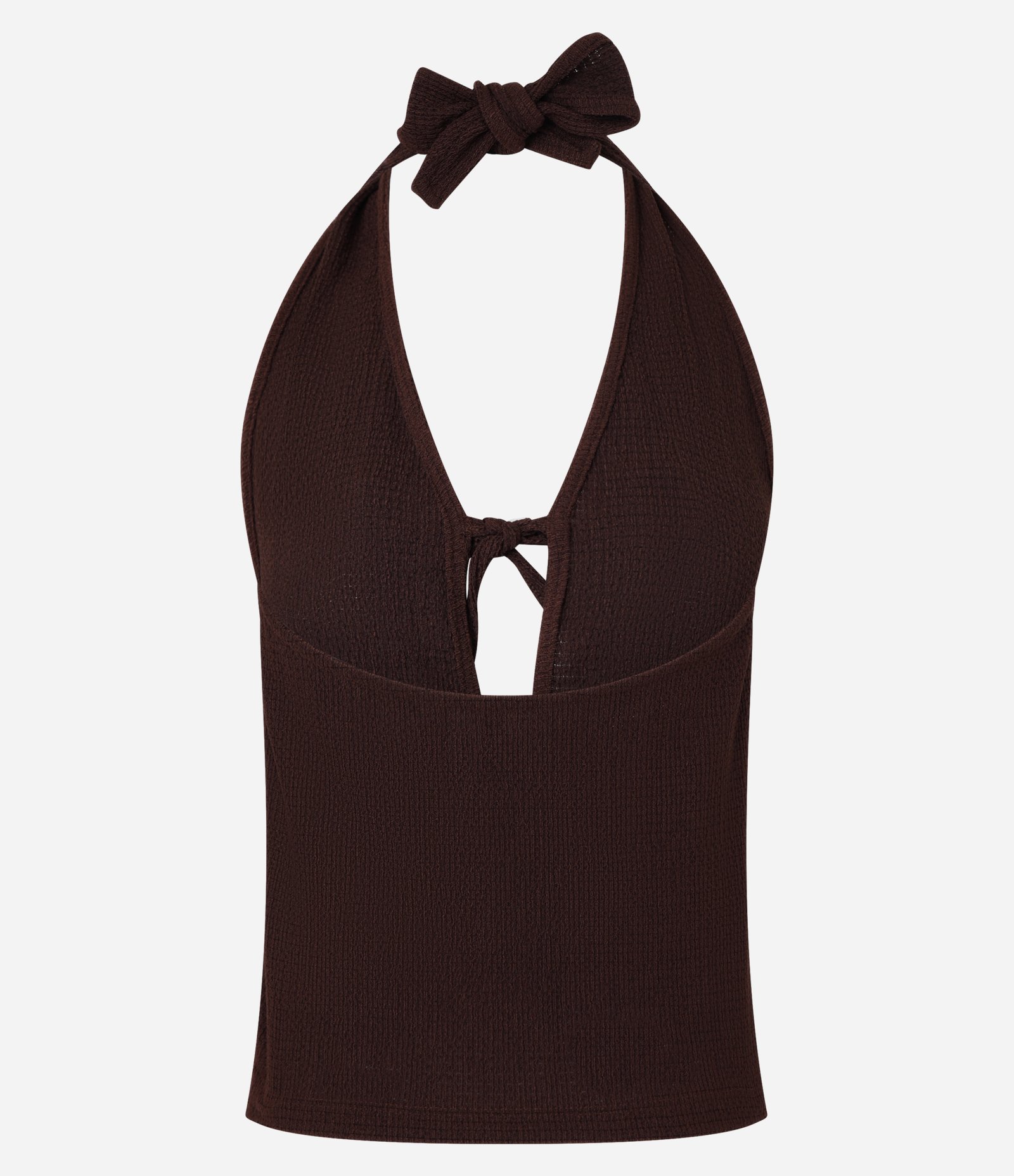 Blusa Frente Única Texturizada com Amarrações Marrom 7