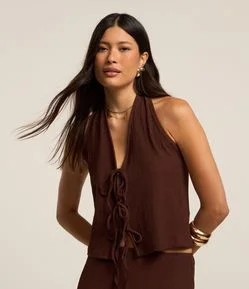 Blusa Frente Única Texturizada com Amarrações