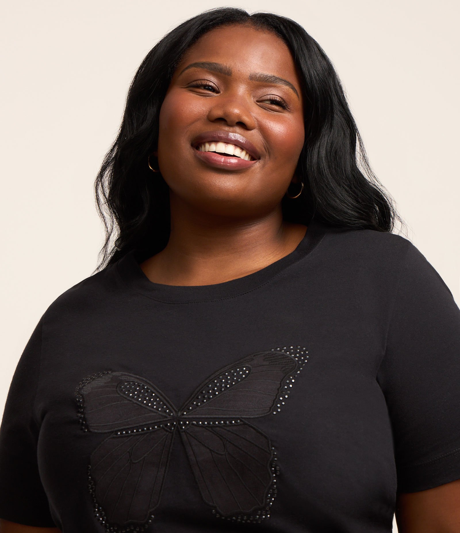 Blusa Bordada de Borboleta com Aplicações Curve & Plus Size Preto 3