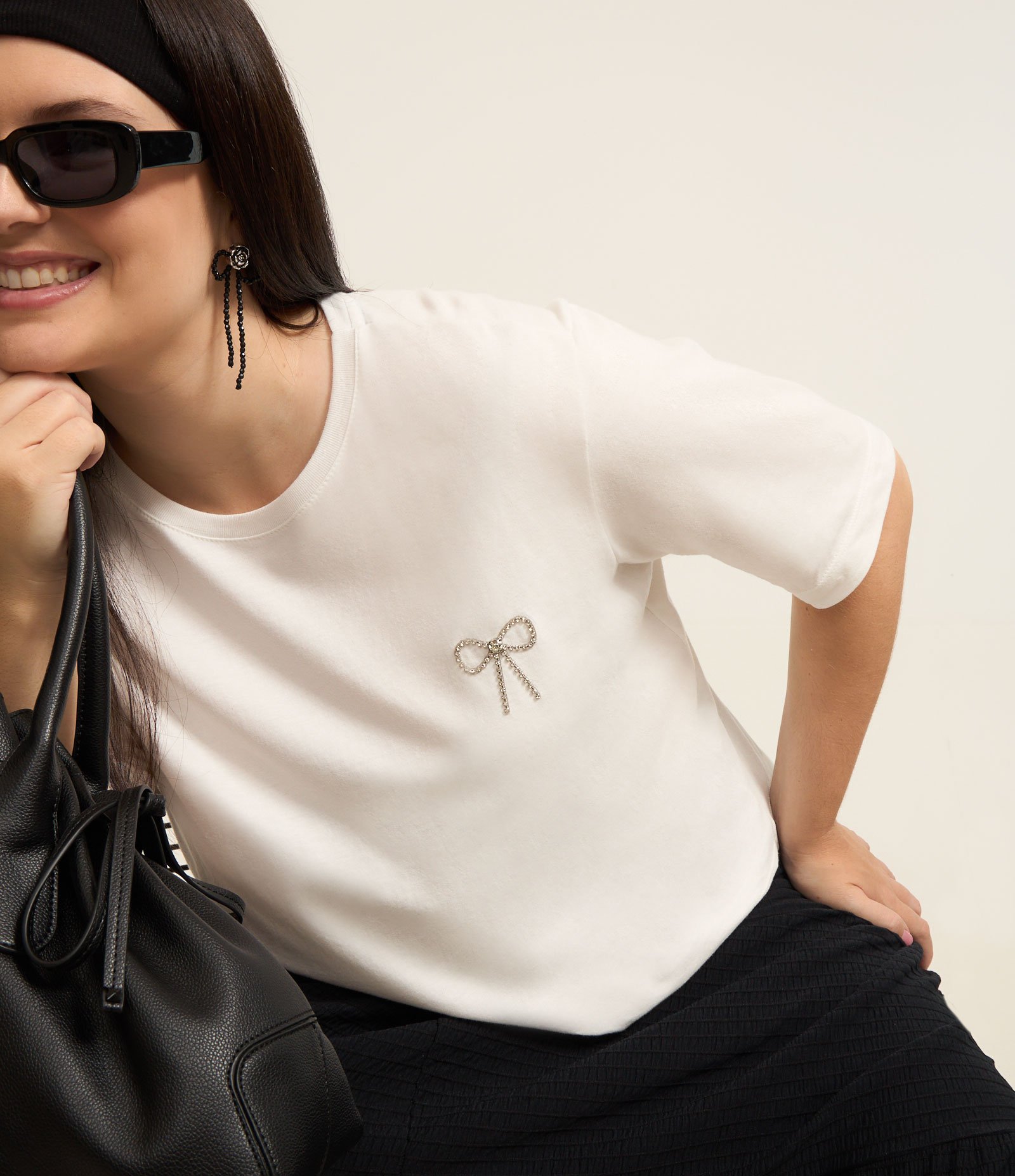 Blusa em Algodão com Lacinho de Strass Curve & Plus Size Branco 3