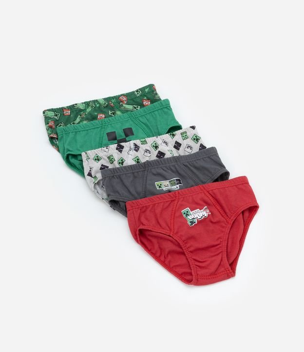Kit 05 Cuecas Slip Infantil com Estampa Minecraft - Tam 4 a 14 Anos