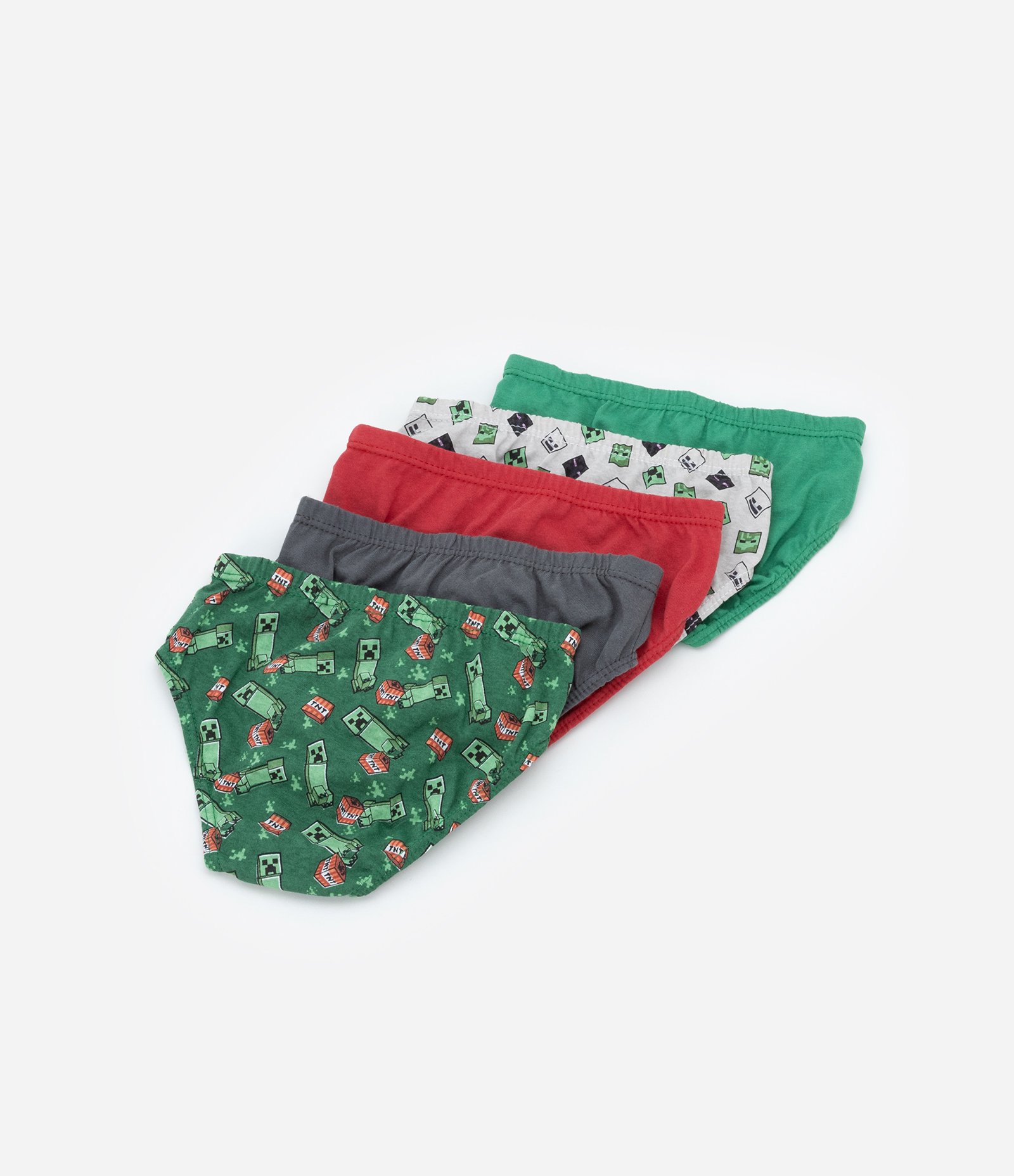 Kit 05 Cuecas Slip Infantil com Estampa Minecraft - Tam 4 a 14 Anos Verde/Cinza/Vermelho 2