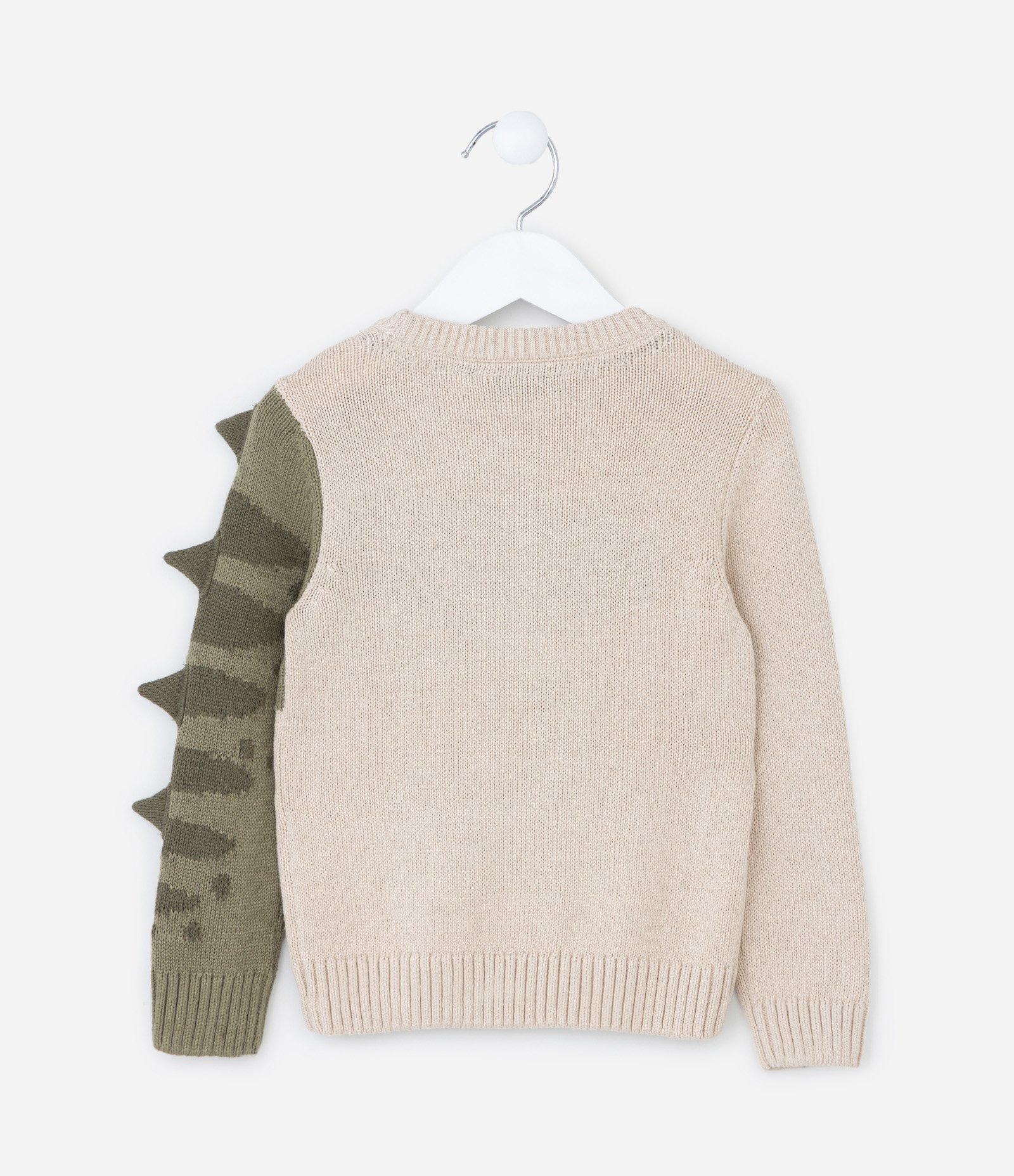 Suéter Infantil com Estampa Interativa de Dino - Tam 1 a 5 Anos Bege/Verde 2