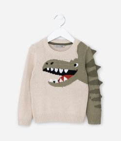 Suéter Infantil com Estampa Interativa de Dino - Tam 1 a 5 Anos