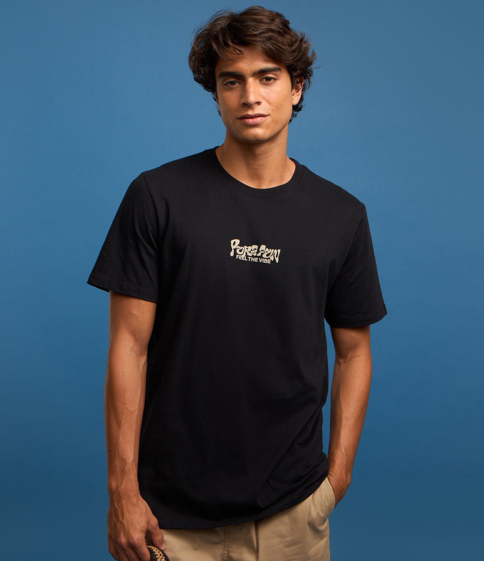 Camiseta Comfort em Algodão com Estampa Lettering Pure Fun Preto 5