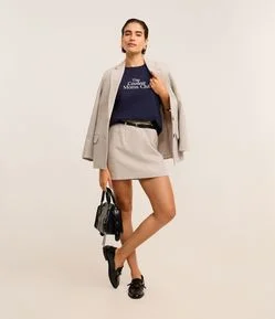 Short Saia Alfaiatada em Polivelour com Cinto Estreito de PU