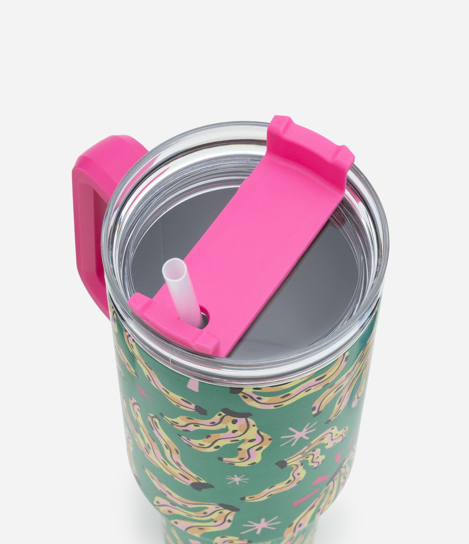 Copo Metal com Canudo Reutilizável e Estampa de Bananas Verde/Amarelo/Rosa 2
