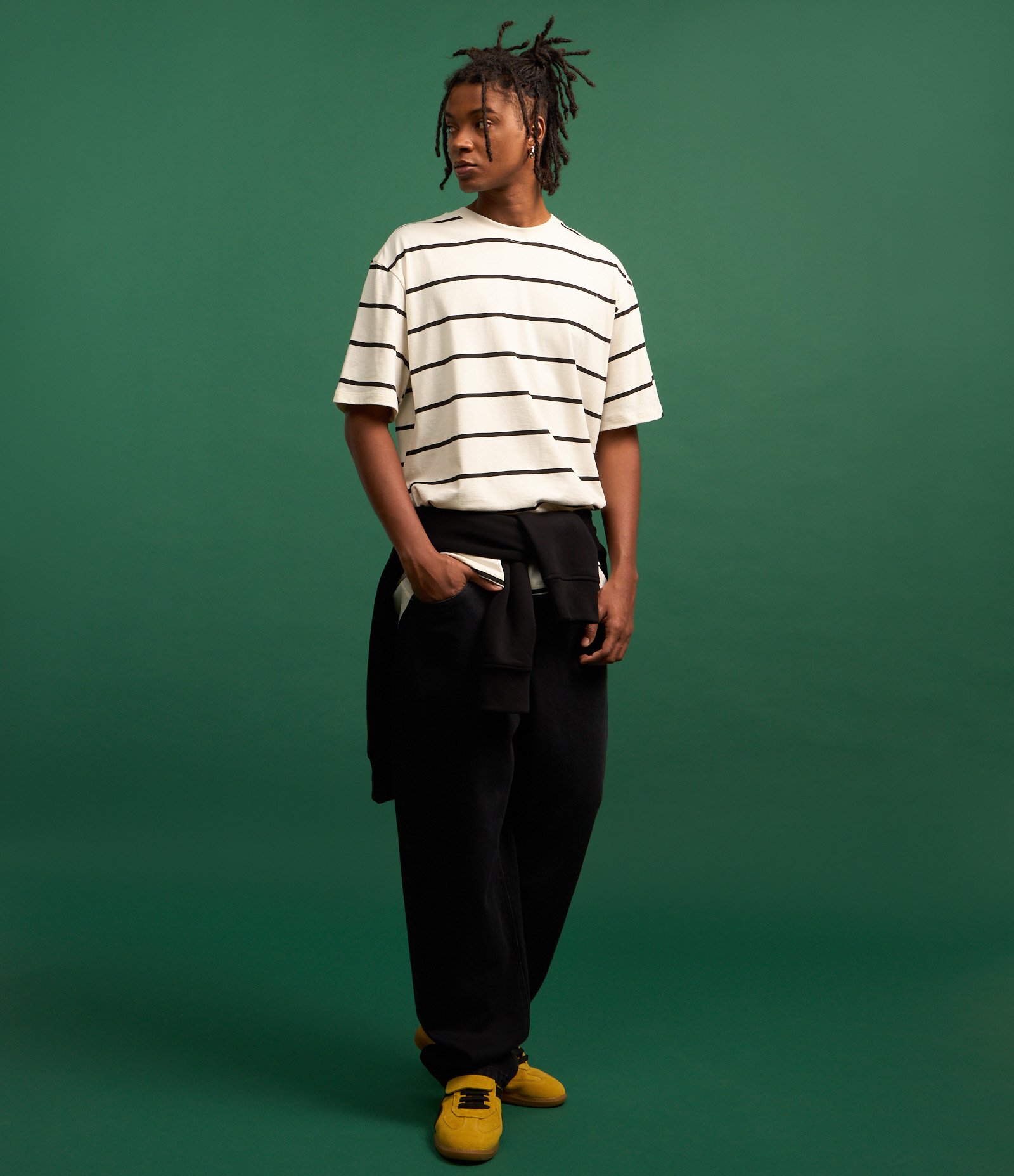 Camiseta Relaxed em Algodão com Listras Finas Branco/Preto 5