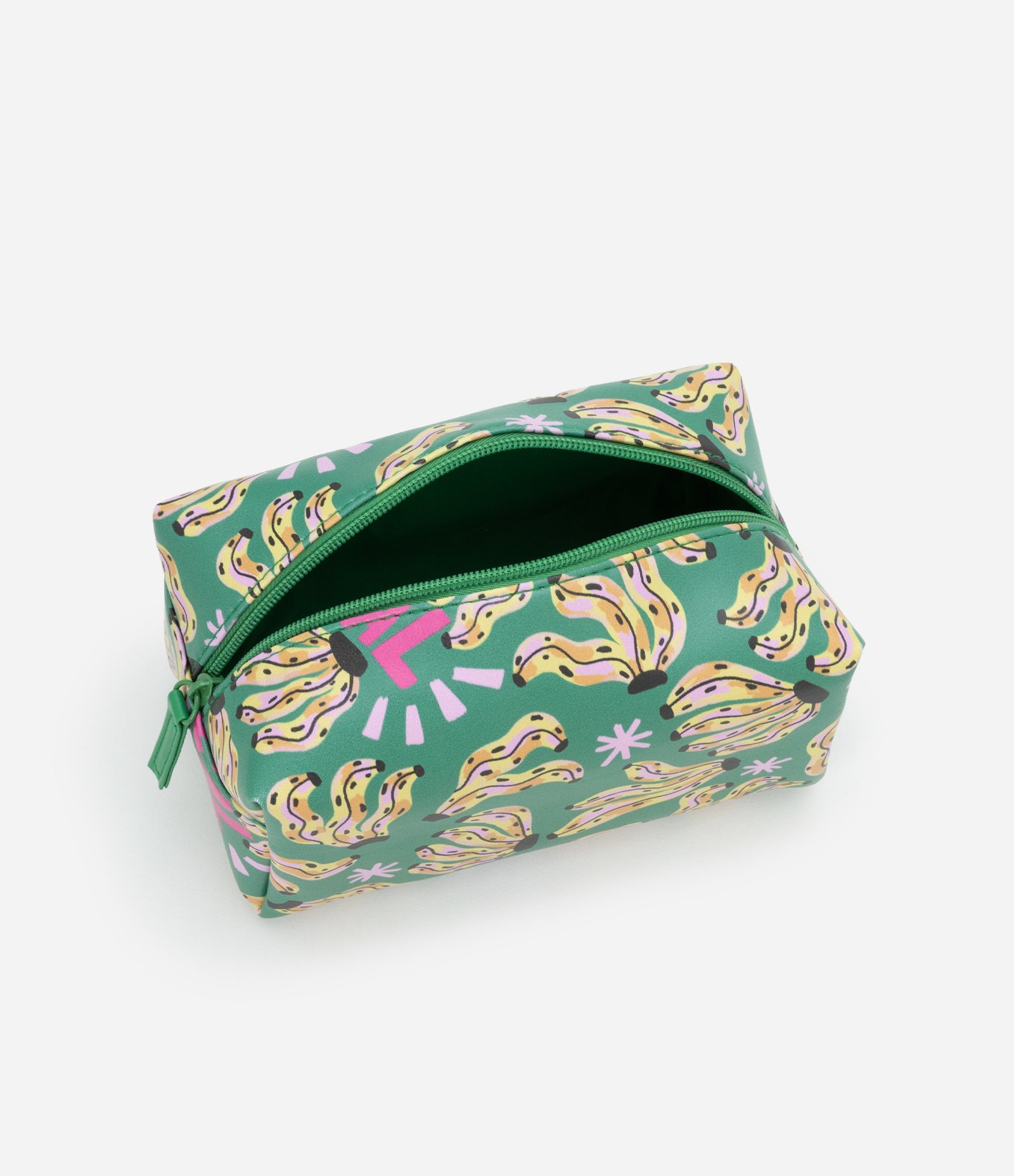 Kit 03 Nécessaires com Estampa Bananas Tropicais e Transparência Verde 3