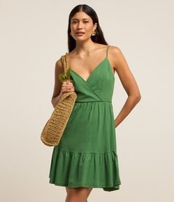 Vestido Curto em Algodão com Decote Transpassado