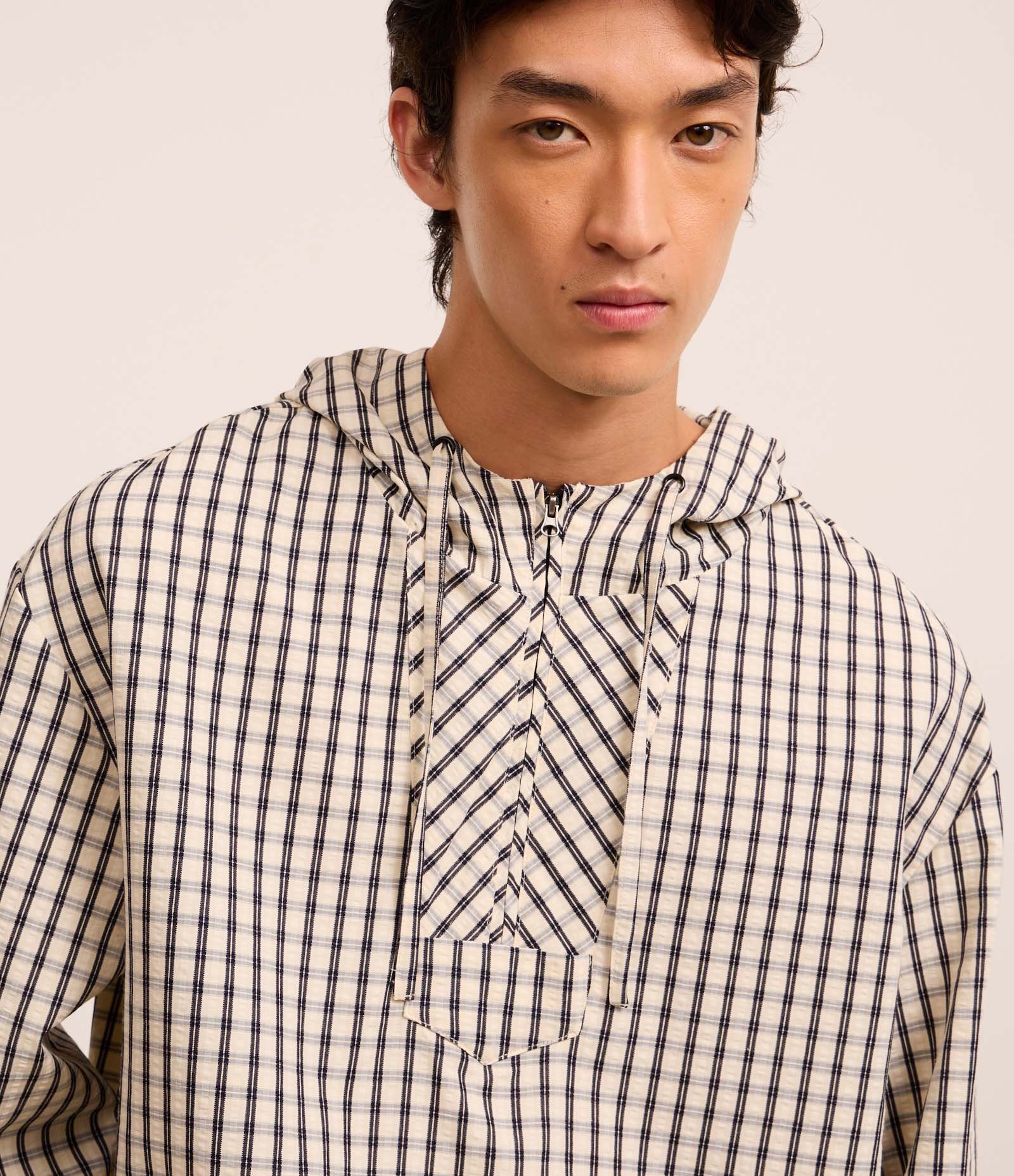 Jaqueta Relaxed com Capuz e Balaclava Removível Off White/Preto 7