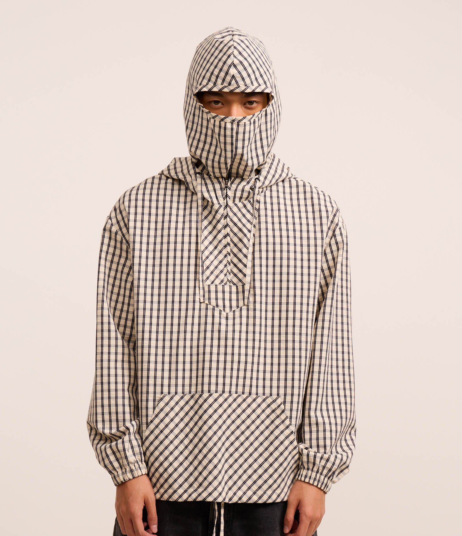 Jaqueta Relaxed com Capuz e Balaclava Removível Off White/Preto 3