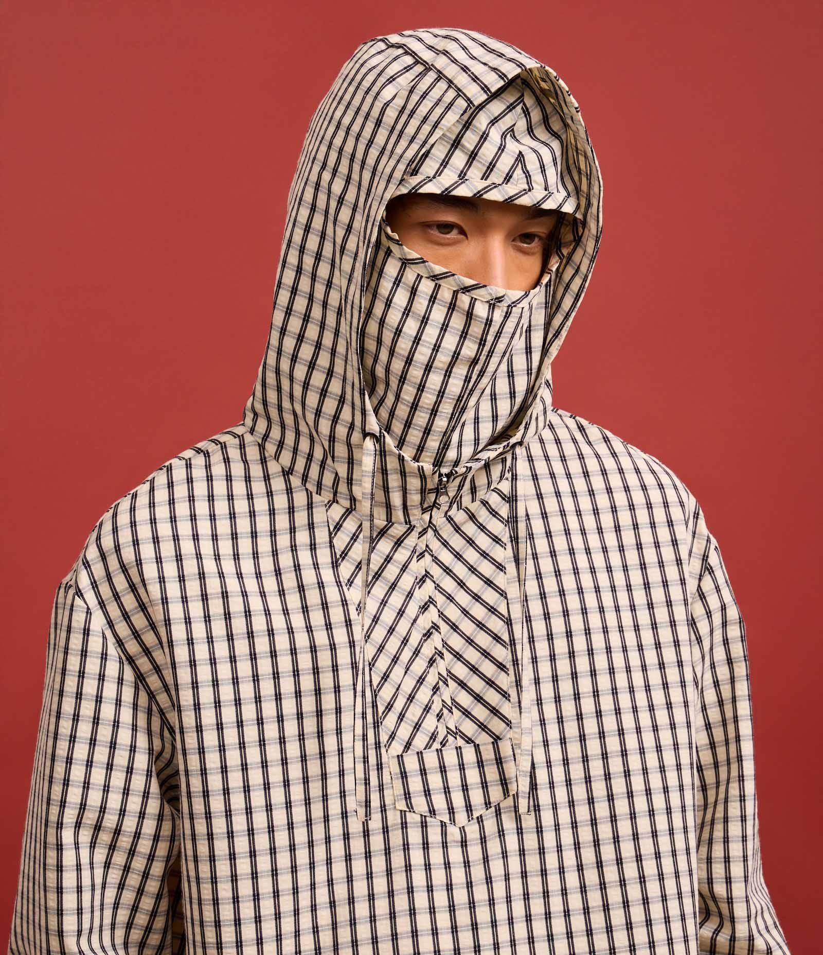 Jaqueta Relaxed com Capuz e Balaclava Removível Off White/Preto 1