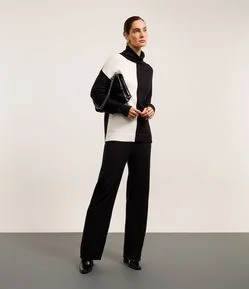 Calça Reta Cintura Alta em Tricô com Cós Largo re Ribana