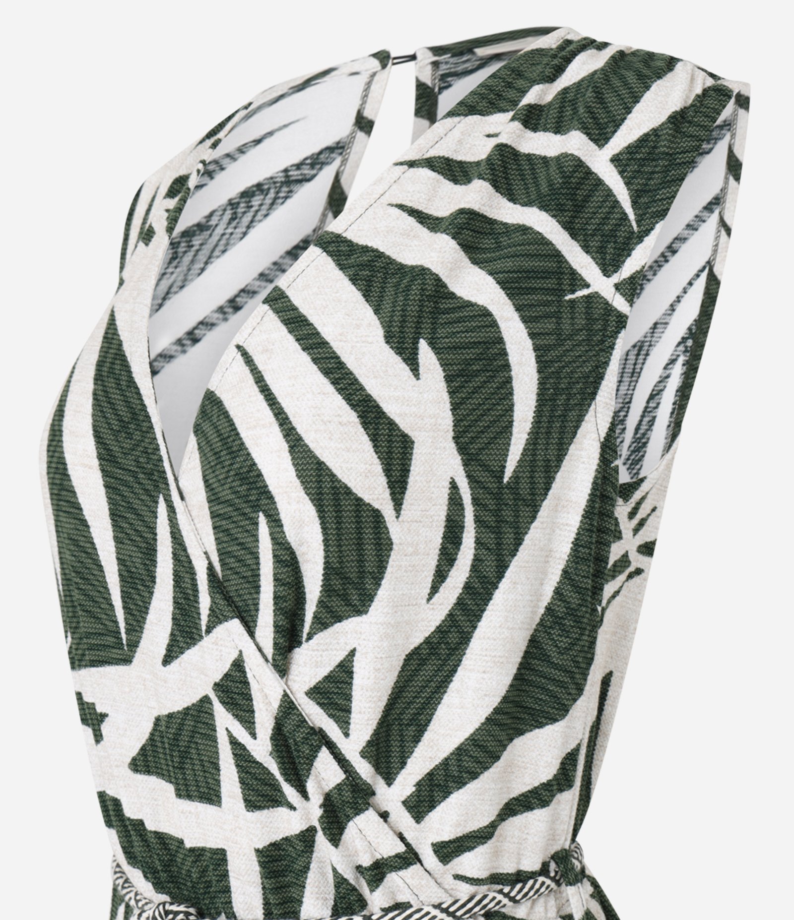 Macacão Longo em Viscose Estampada de Folhagens e Decote Transpassado Verde/Off White 2