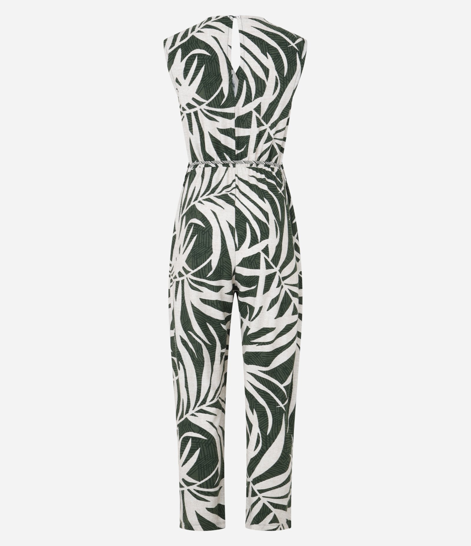 Macacão Longo em Viscose Estampada de Folhagens e Decote Transpassado Verde/Off White 3