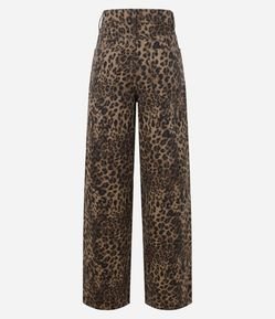 Calça Wide Leg em Sarja com Estampa Animal Print Oncinha