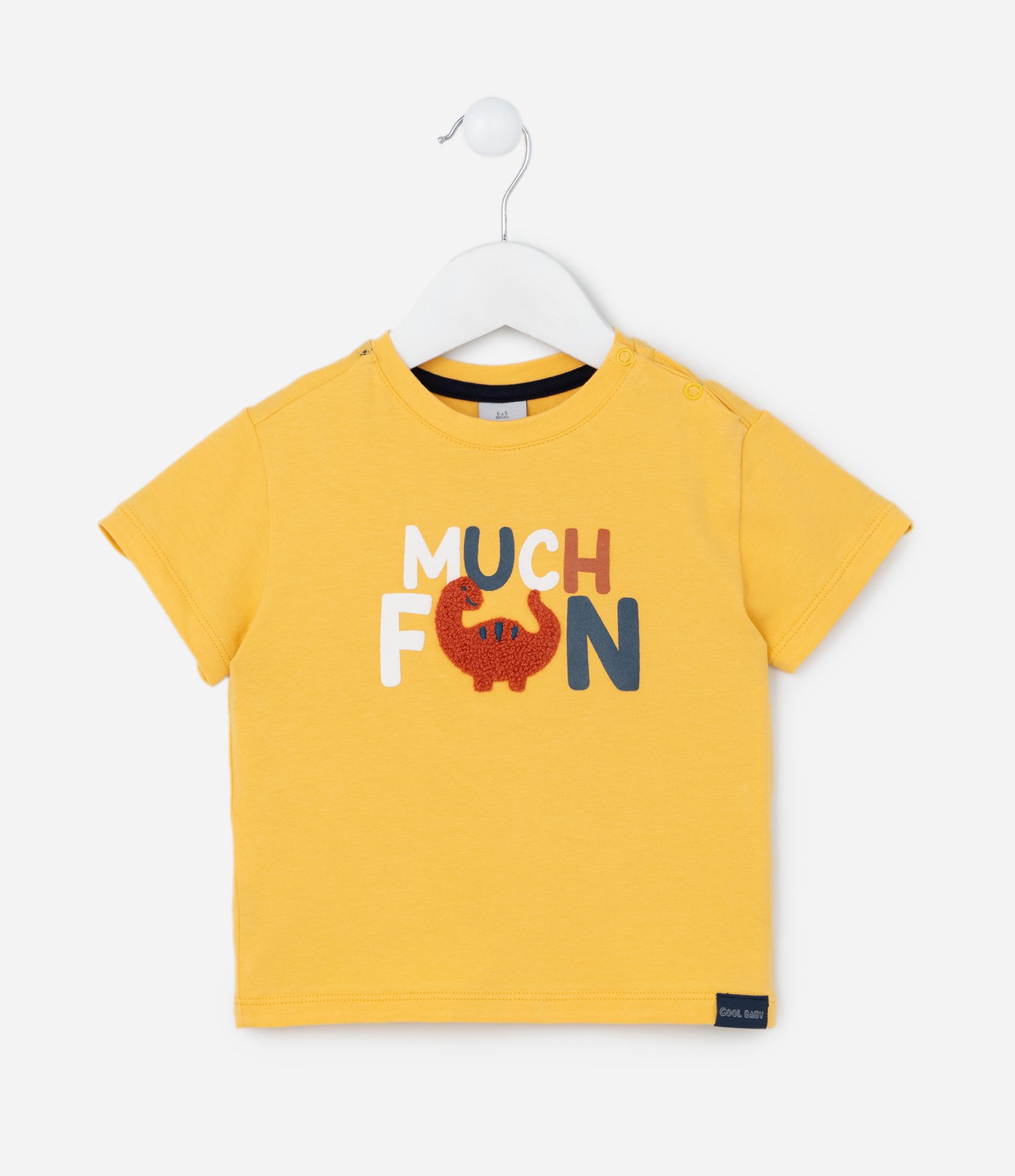 Camiseta Infantil com Bordado de Dino - Tam 0 a 18 meses Amarelo 1