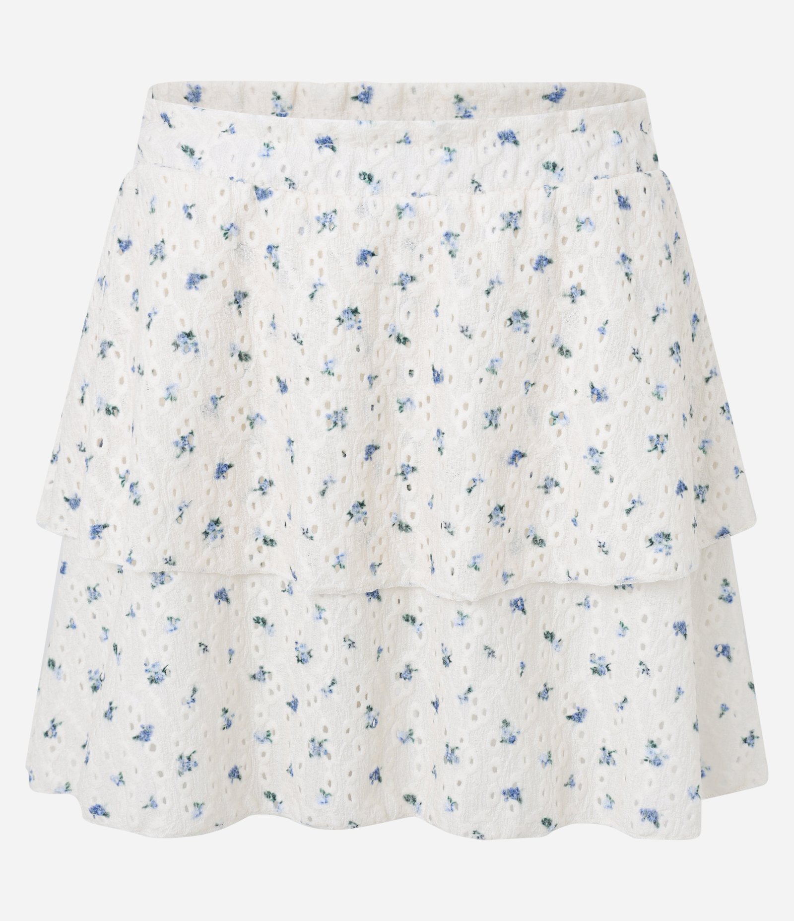 Saia Curta em Laise com Camadas e Estampa Floral Liberty Branco 5