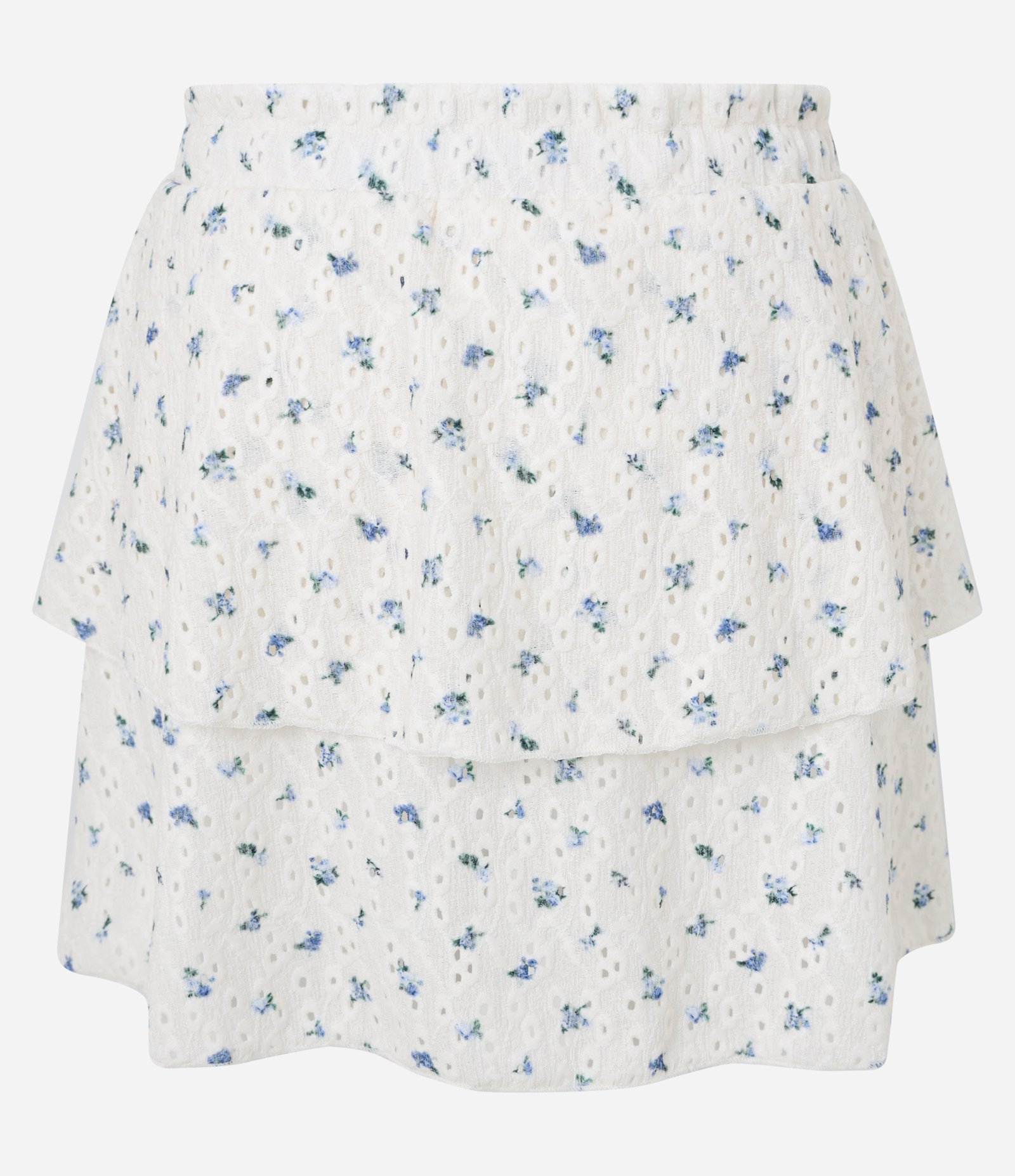 Saia Curta em Laise com Camadas e Estampa Floral Liberty Branco 6