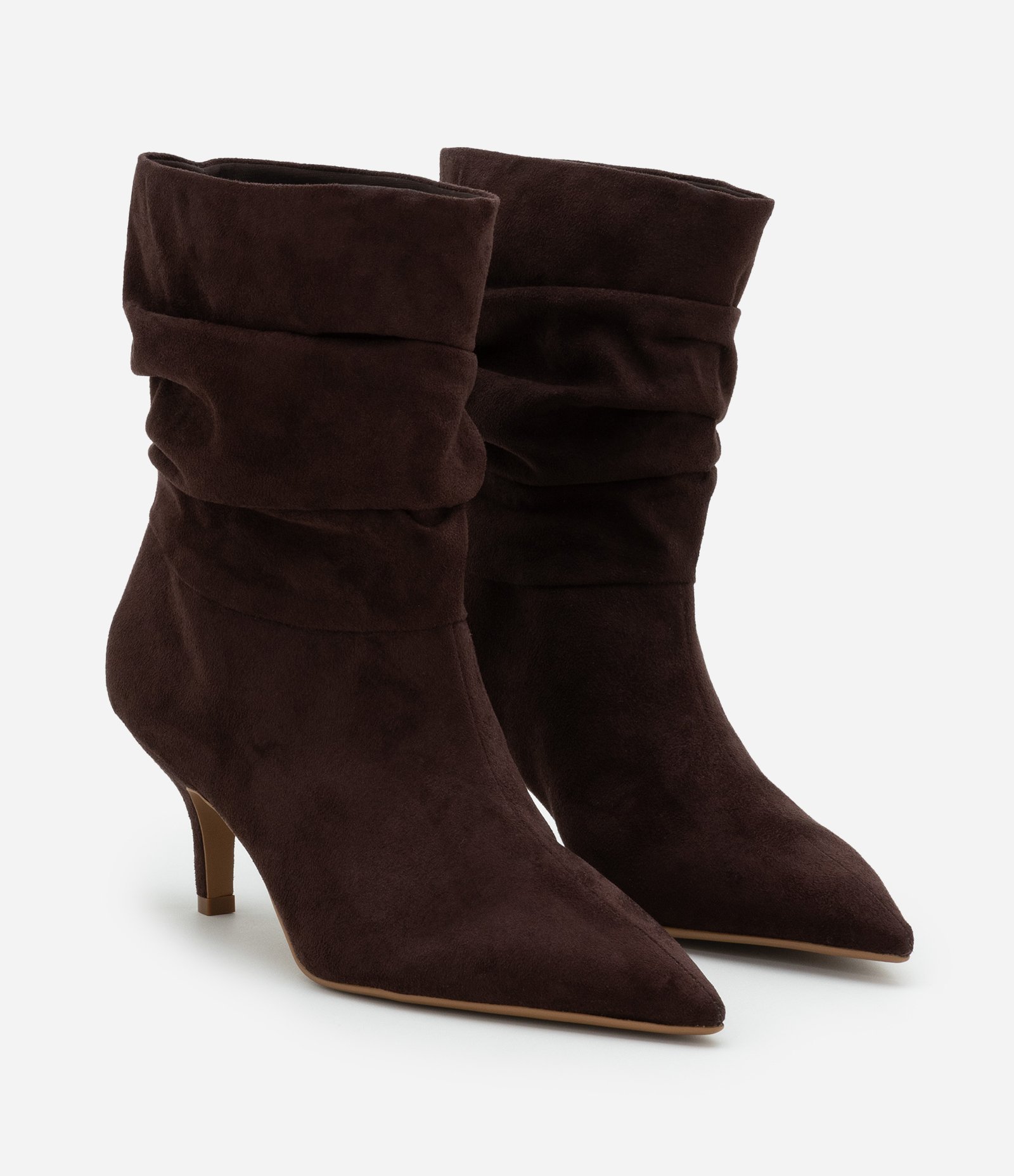 Bota Slouch com Bico Fino em PU e Camurça Marrom 2