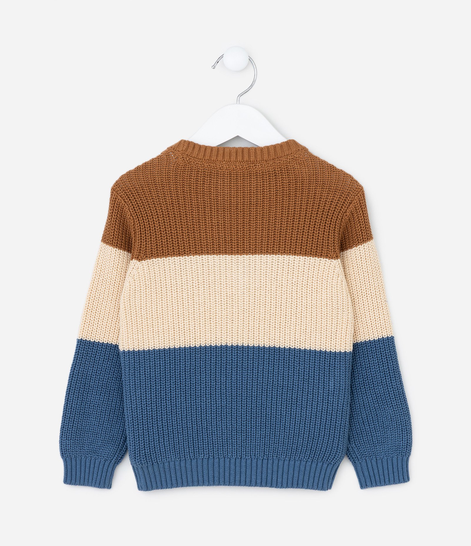 Suéter Infantil com Textura Trançada e Blocos de Cor - Tam 1 a 5 Anos Marrom/Bege/Azul 2