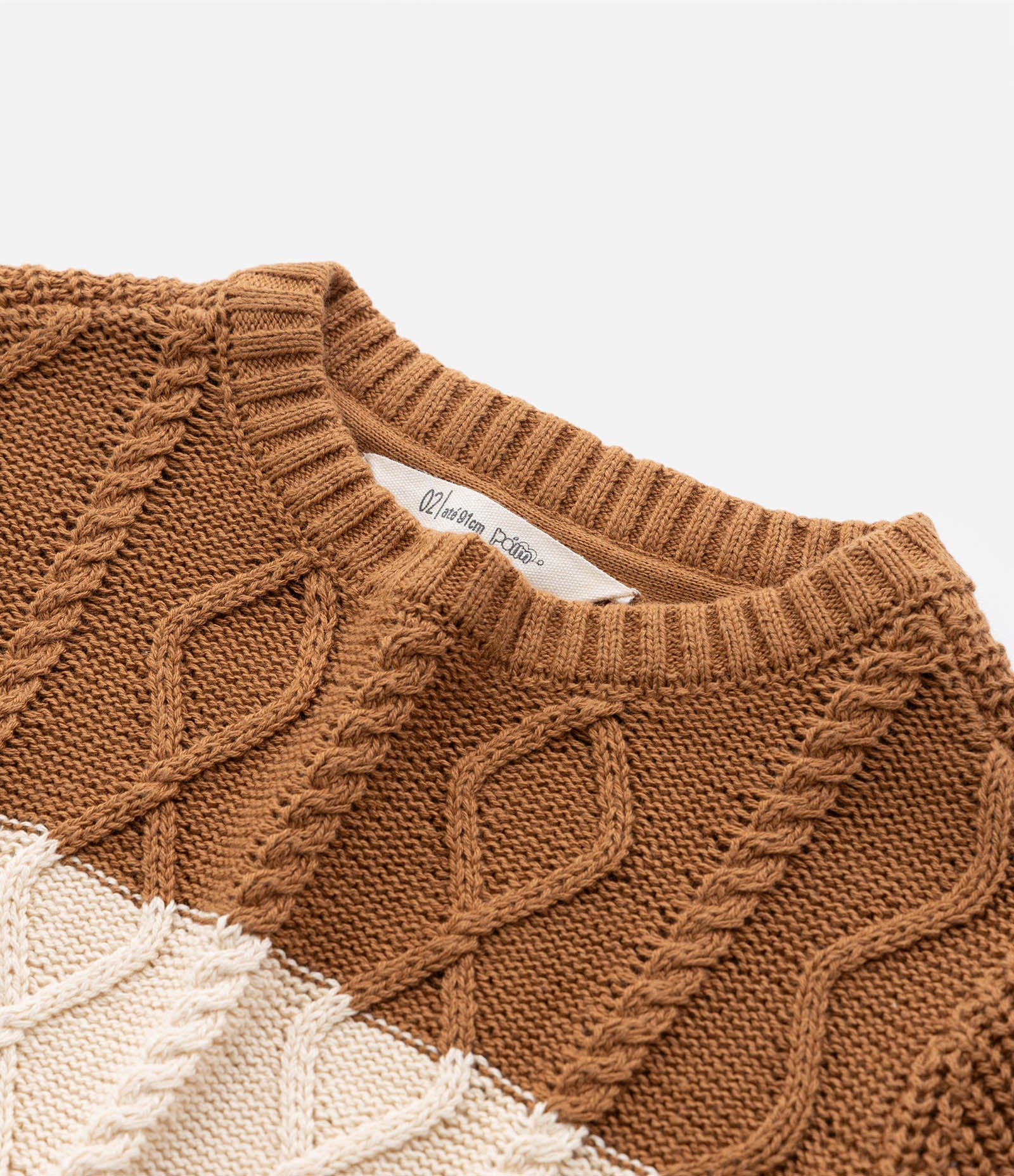 Suéter Infantil com Textura Trançada e Blocos de Cor - Tam 1 a 5 Anos Marrom/Bege/Azul 4