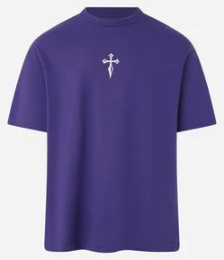 Camiseta Relaxed em Meia Malha com Estampa Cruz em Foil