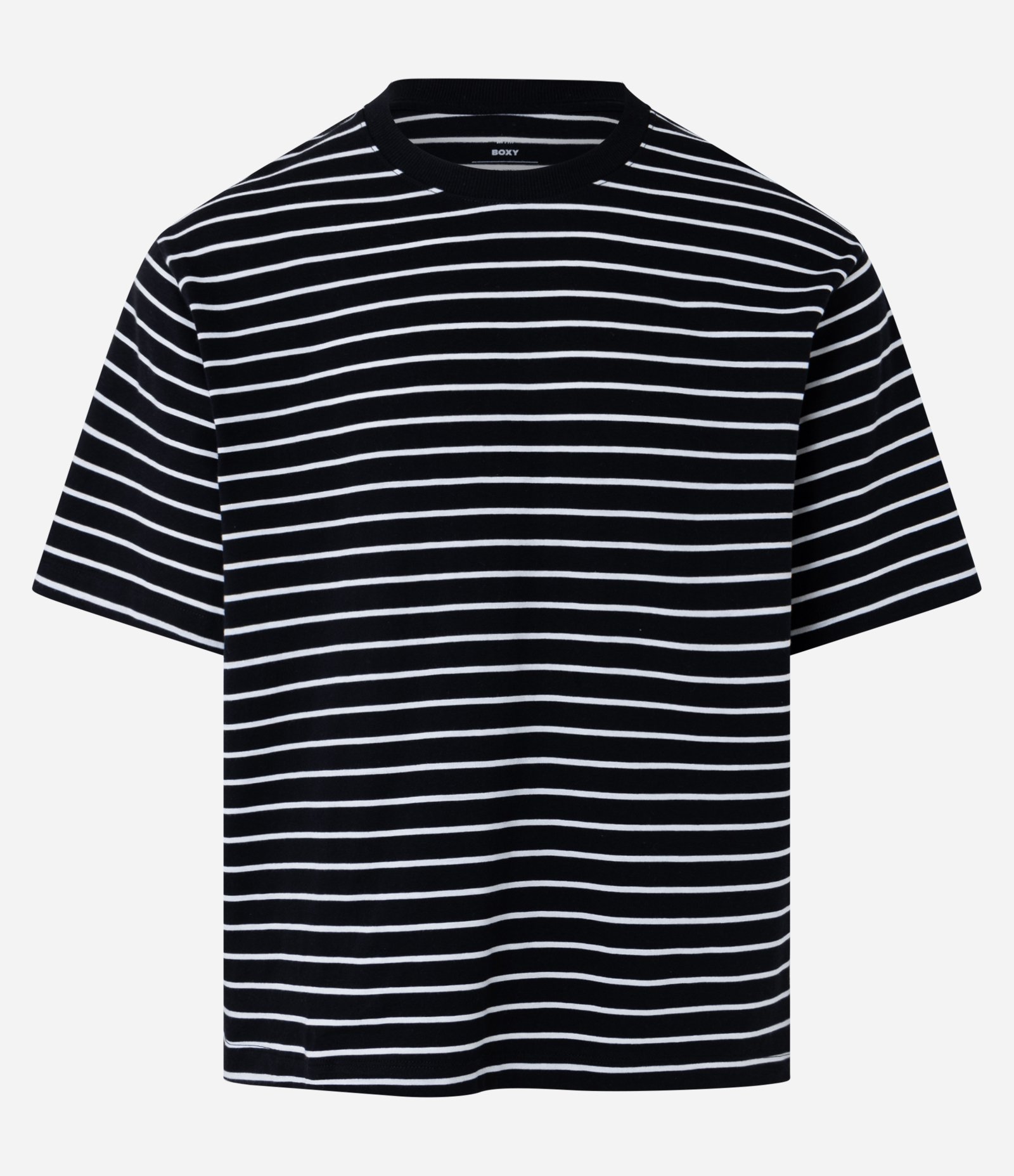 Camiseta Boxy em Algodão com Estampa de Listras Finas Preto/Branco 6