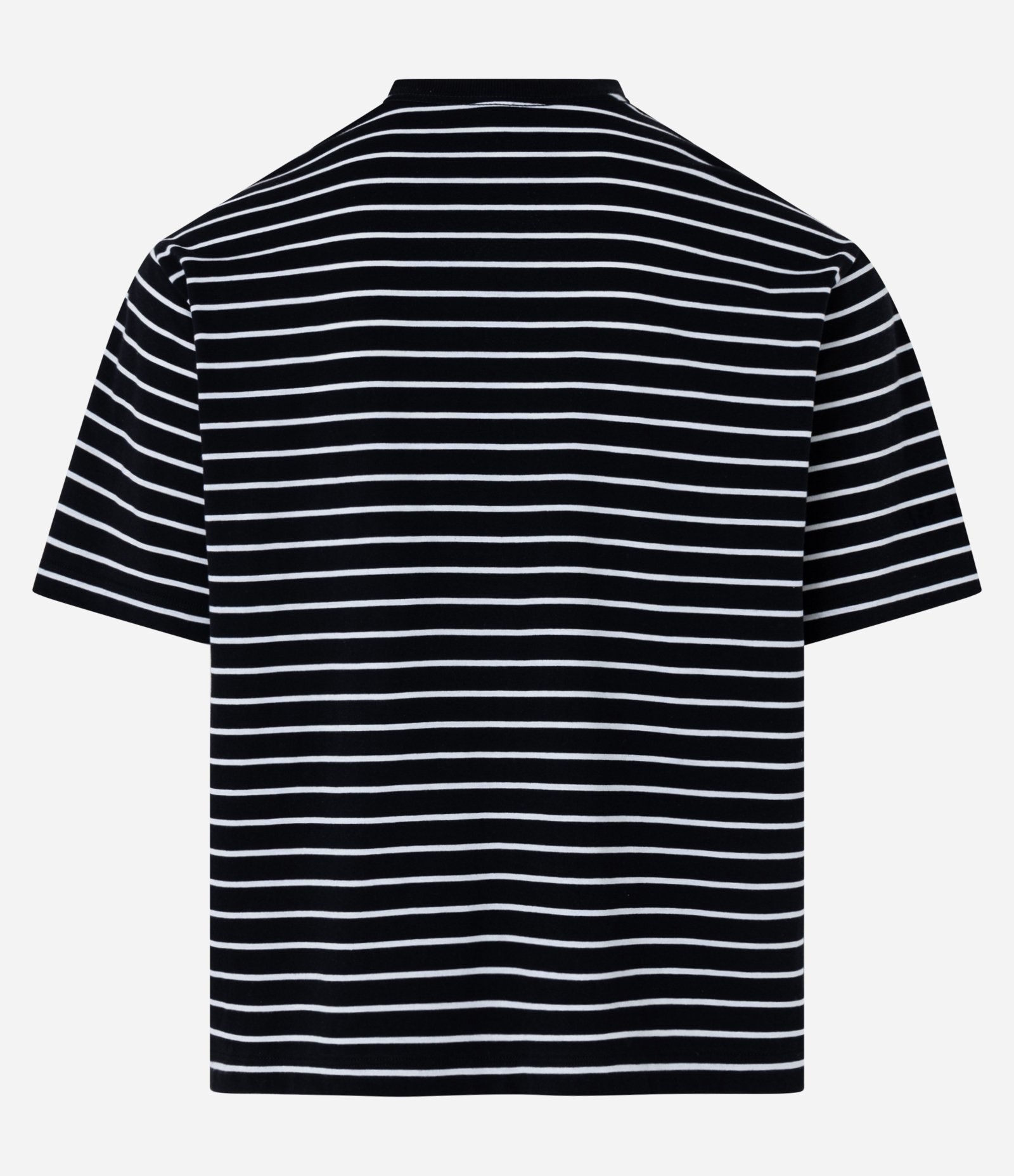 Camiseta Boxy em Algodão com Estampa de Listras Finas Preto/Branco 7