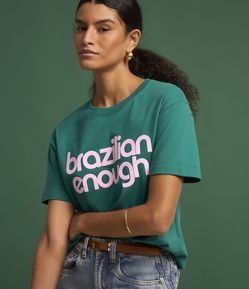 Camiseta Alongada em Algodão com Estampa Brazilian Enough