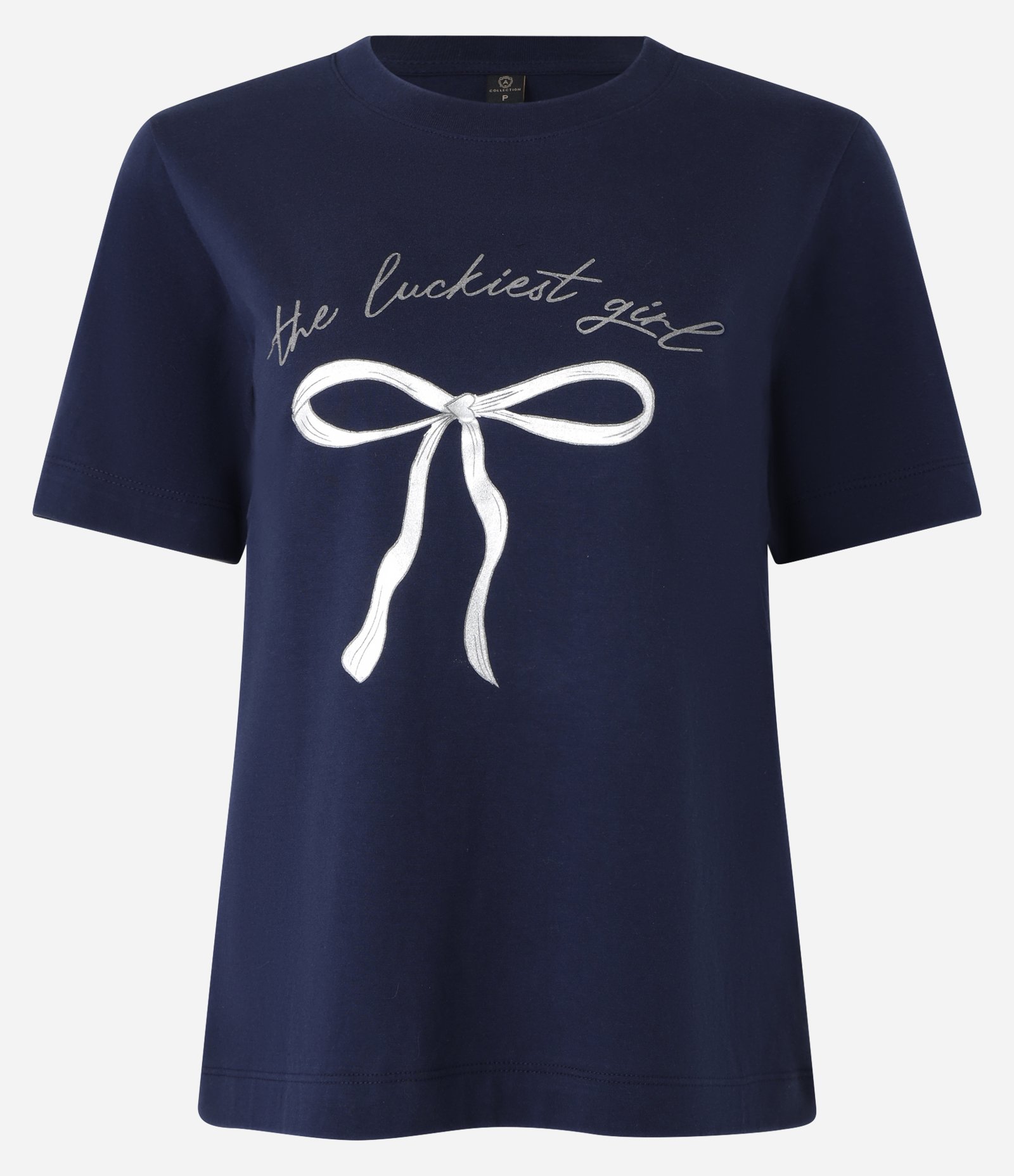 Camiseta Manga Curta em Algodão com Estampa Localizada The Luckiest Girl Azul 1