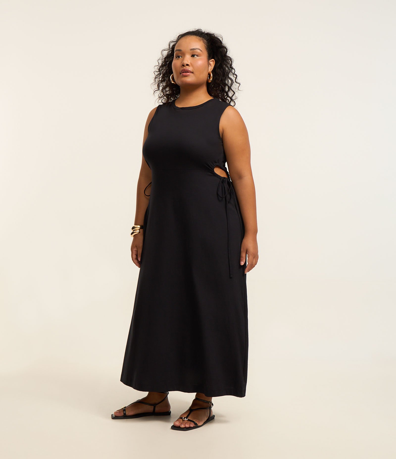 Vestido Midi Algodão com Recortes Laterais Curve & Plus Size Preto 2